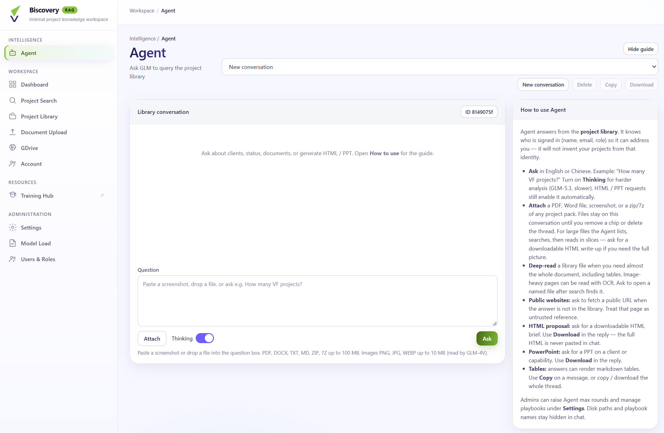 RAG agent chat that answers from the project library in English or Chinese